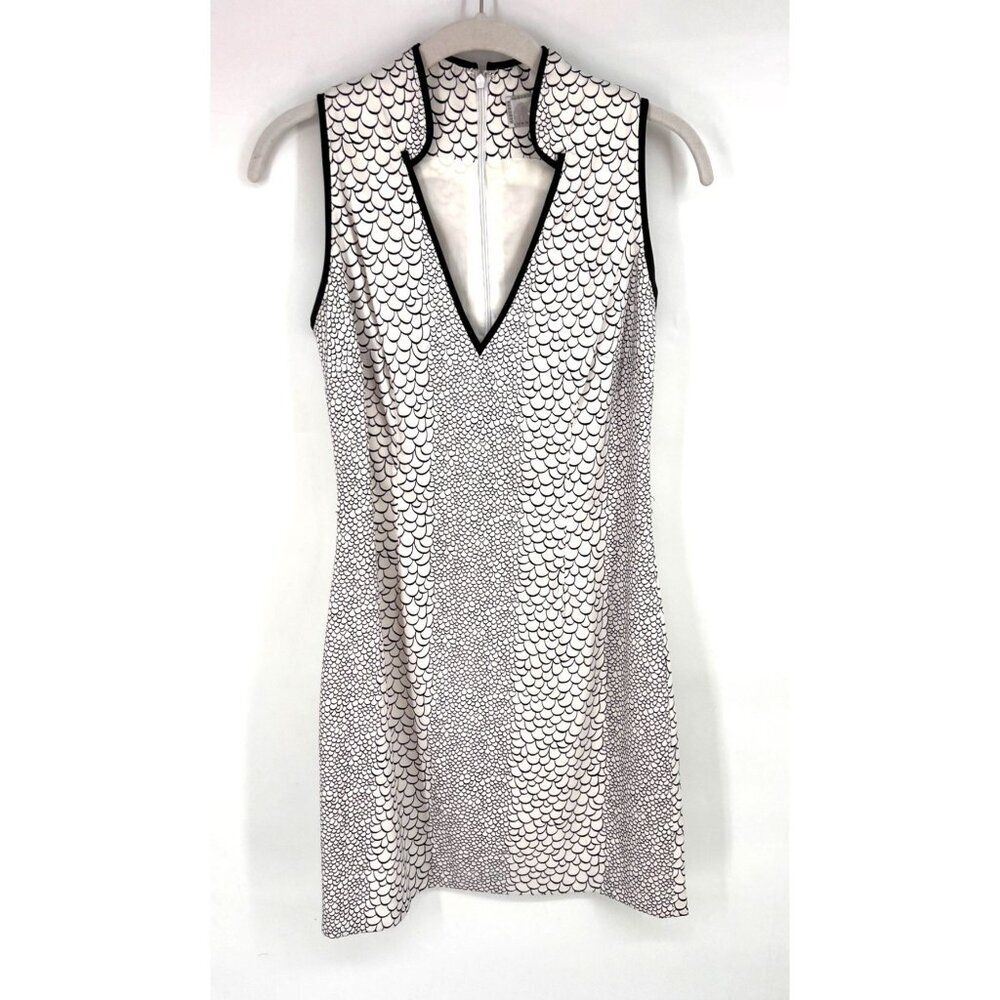 Alberto Makali Black and White Patterned Sleeveless V-Neck Dress